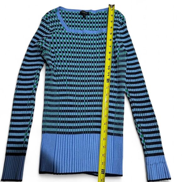 Talbots Blue & Green Checkered Knit Top - Picture 2 of 6